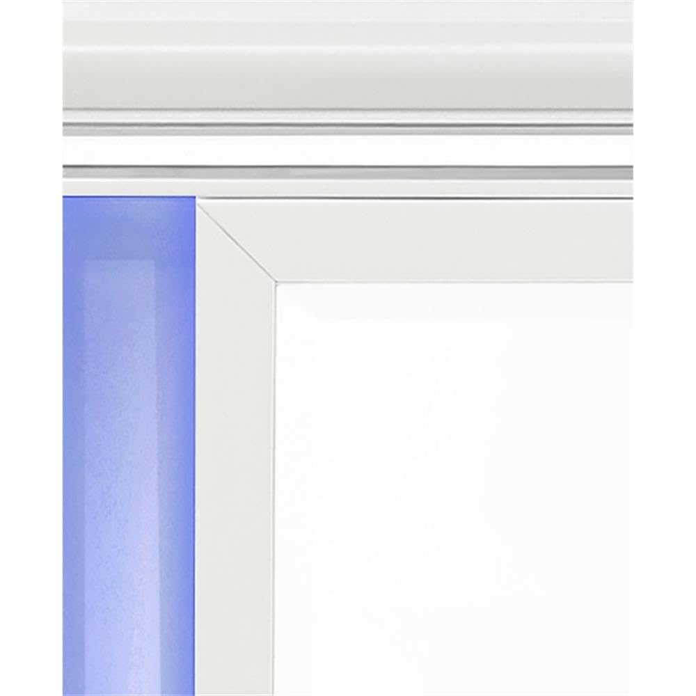 Tarian Rectangular Wooden Frame Mirror with LED in Pearl White