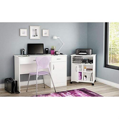 Fast Furnishings Modern Home Office Printer Stand Cart with Casters White