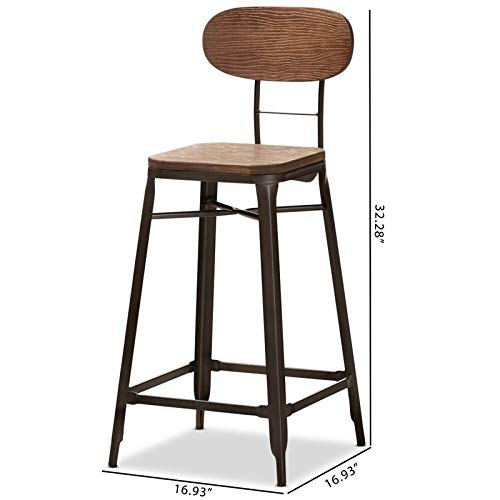 Baxton Studio Varek Vintage Rustic Industrial Style Bamboo and Rust-Finished Steel Stackable Counter Stool Set
