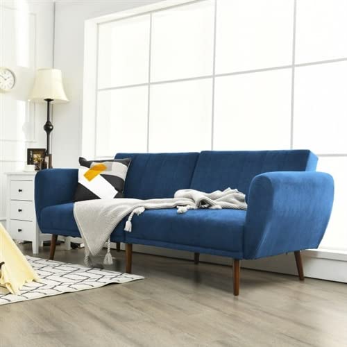 Scandinavian Linen Upholstered Sofa Bed Blue