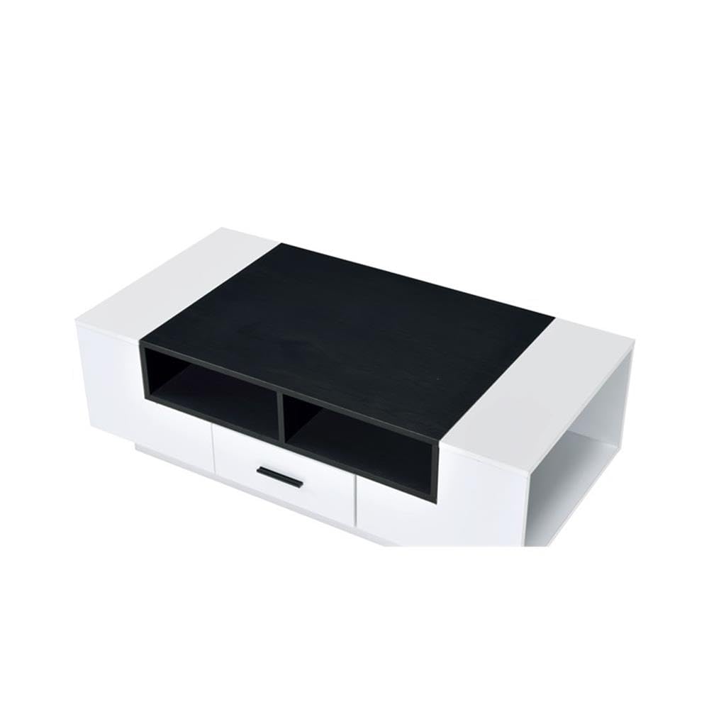 Armour 1-Drawer Wooden Coffee Table with Compartments in White and Black