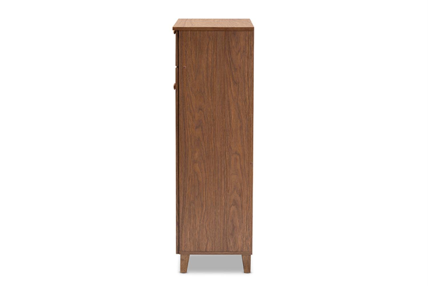 Coolidge Modern and Contemporary Walnut Finished 5-Shelf Wood Shoe Storage Cabinet with Drawer