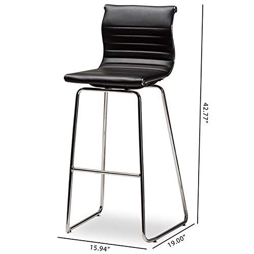 Baxton Studio Giorgio Modern and Contemporary Black Faux Leather Upholstered Chrome-Finished Steel Counter Stool Set