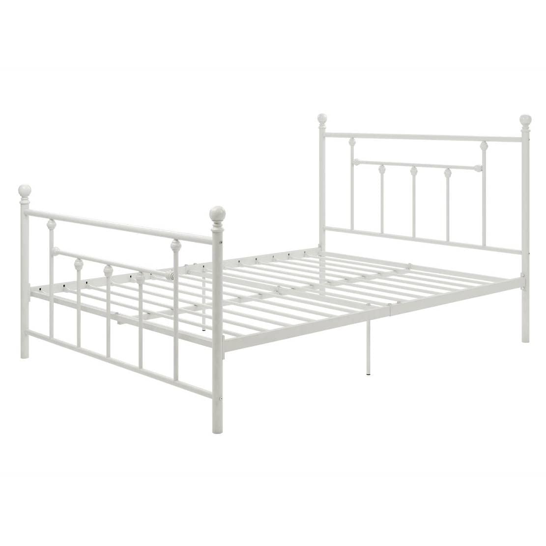 Full White Metal Platform Bed w/ Headboard & Footboard