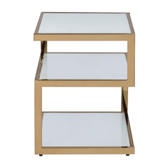Alyea End Table with 2 Glass Shelves in Gold and Champagne