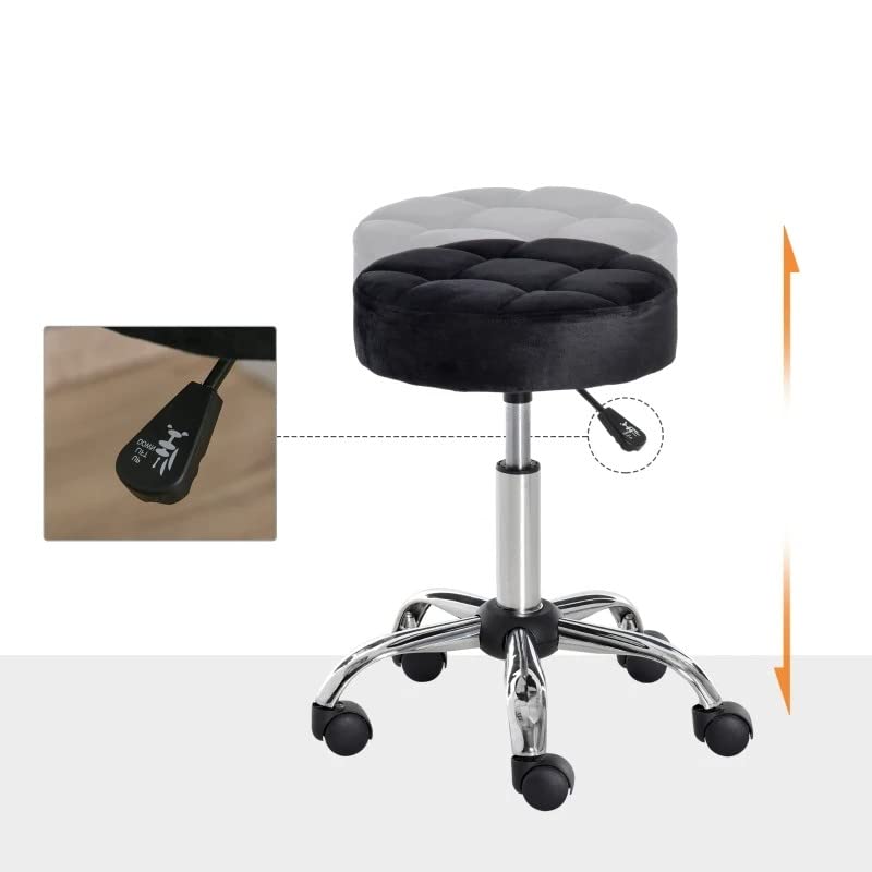 Fast Furnishings Black Tufted Rolling Massage Swivel Stool