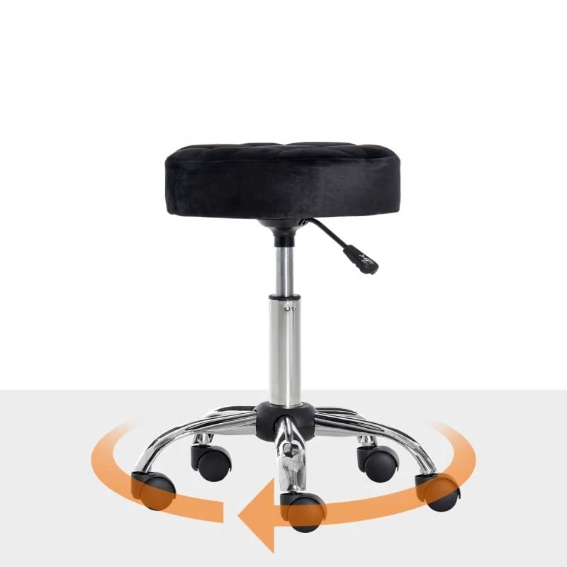 Fast Furnishings Black Tufted Rolling Massage Swivel Stool