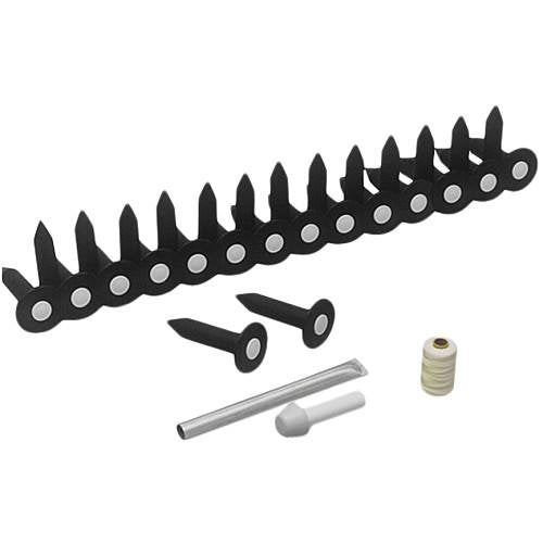 A black plastic tool kit containing various screws and tools for assembly or repair tasks.