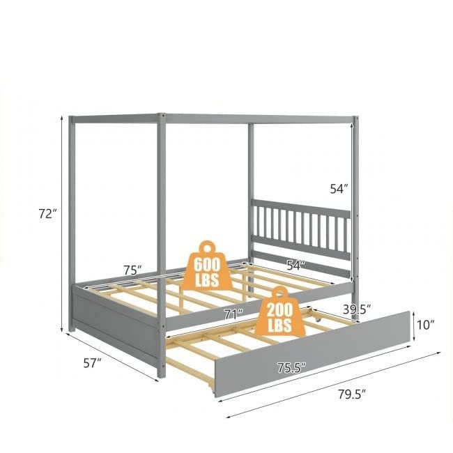 Fast Furnishings Gray Full Canopy Bed w/ Twin Trundle