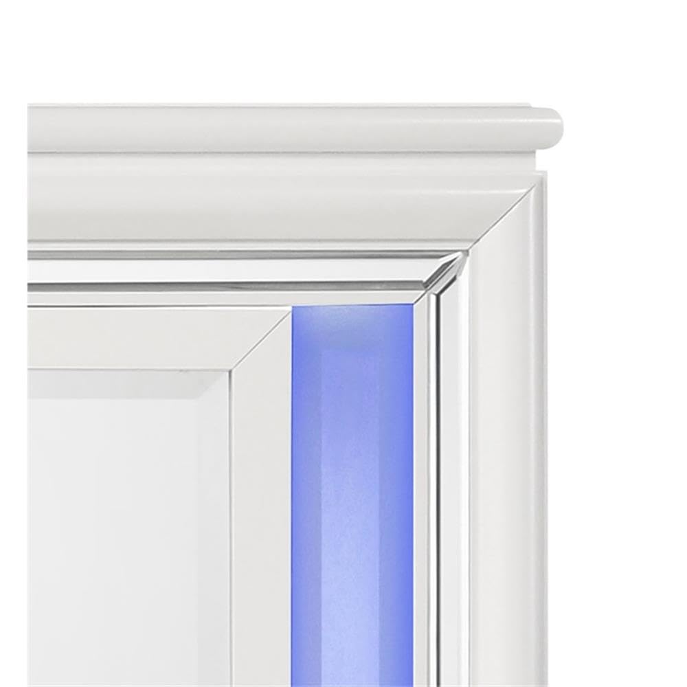 Tarian Rectangular Wooden Frame Mirror with LED in Pearl White