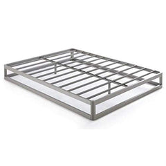 A sturdy metal bed frame featuring a sleek design with metal slats for support and durability.
