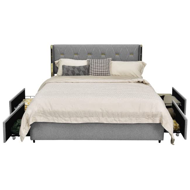 A stylish bed with a grey headboard and footboard, adding a contemporary touch to the room's decor.