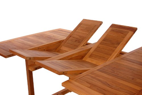TD72-24-W 5-Piece Teak Extension Patio Table Stackable Arm Chair Set with Cushions, White