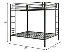 Full Over Full Sturdy Black Metal Bunk Bed