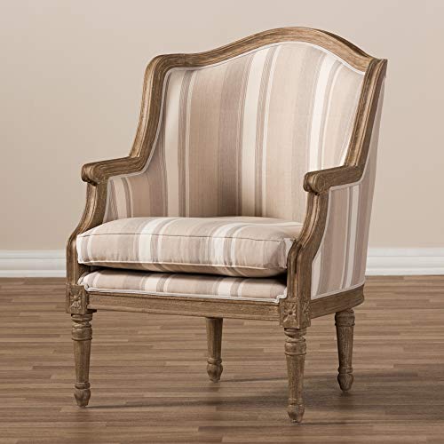 Striped Charlemagne Traditional French Accent Chair, Oak Brown