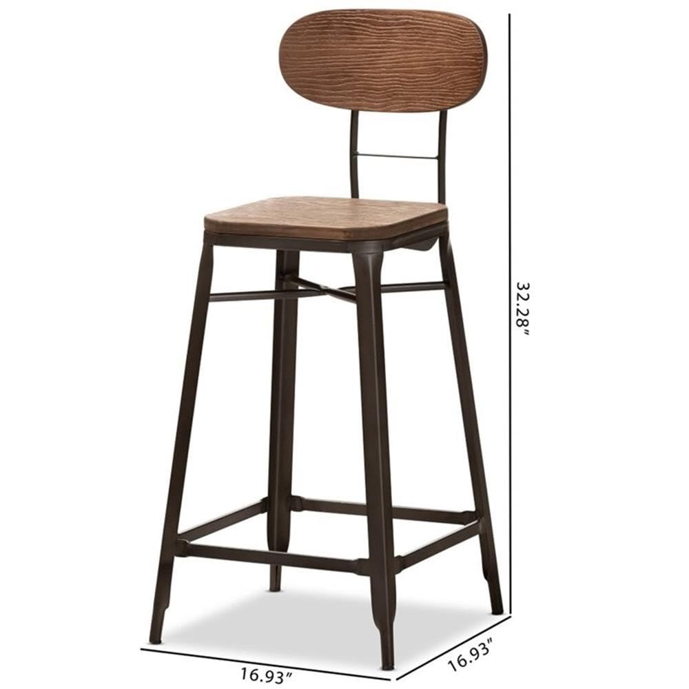 Baxton Studio Varek Vintage Rustic Industrial Style Bamboo and Rust-Finished Steel Stackable Counter Stool Set