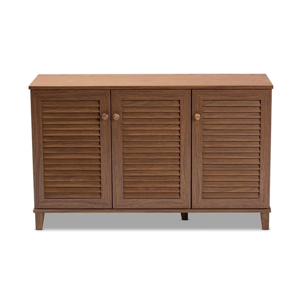 Coolidge Modern and Contemporary Walnut Finished 8-Shelf Wood Shoe Storage Cabinet