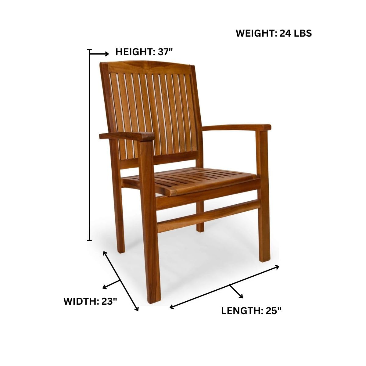 TD72-24 5-Piece Teak Extension Patio Table Stackable Arm Chair Set