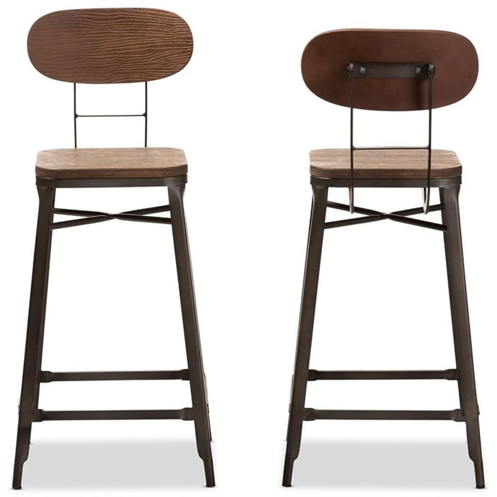 Baxton Studio Varek Vintage Rustic Industrial Style Bamboo and Rust-Finished Steel Stackable Counter Stool Set