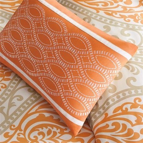 Twin 4-Pc Orange White Damask Comforter Set