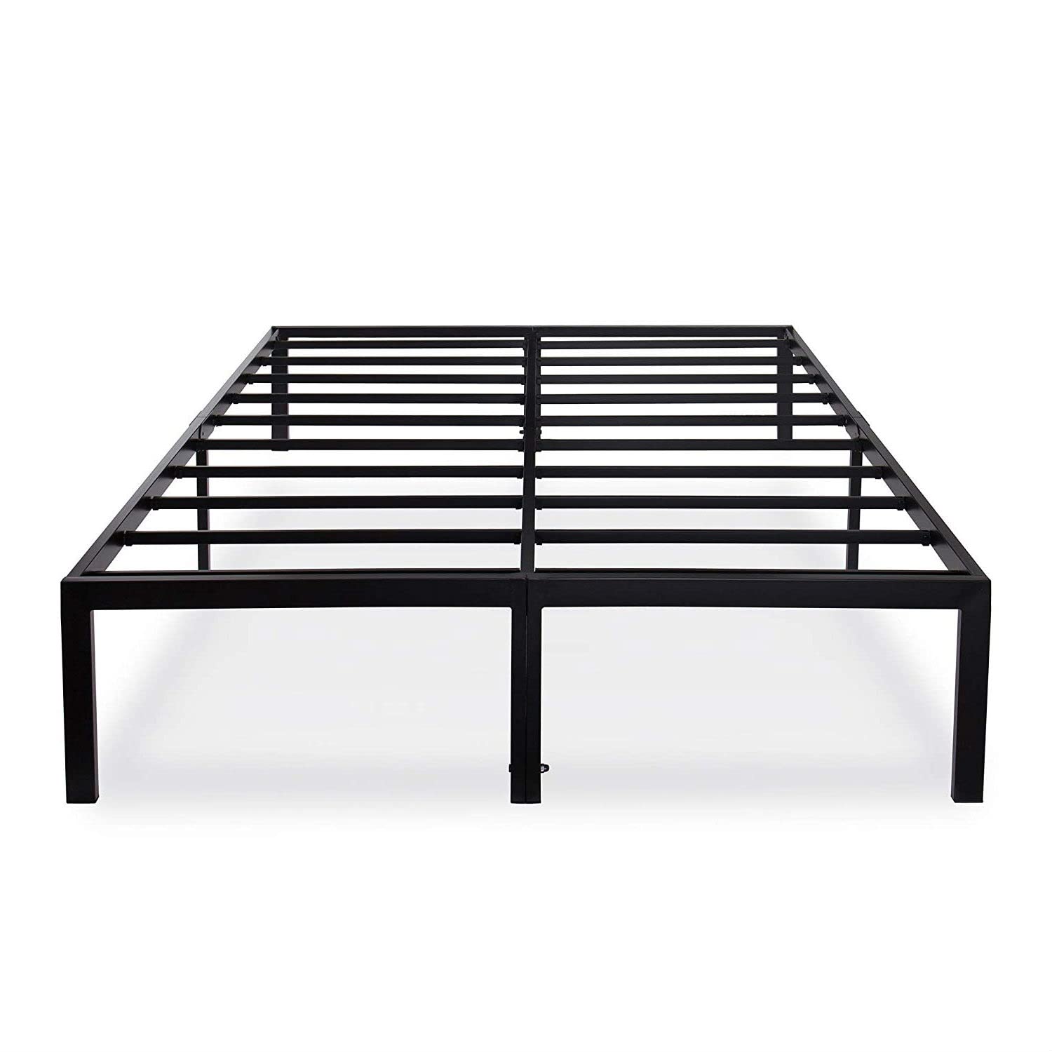 A black metal bed frame showcasing a minimalist design, perfect for contemporary bedroom decor.