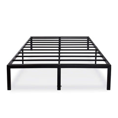 A black metal bed frame showcasing a minimalist design, perfect for contemporary bedroom decor.