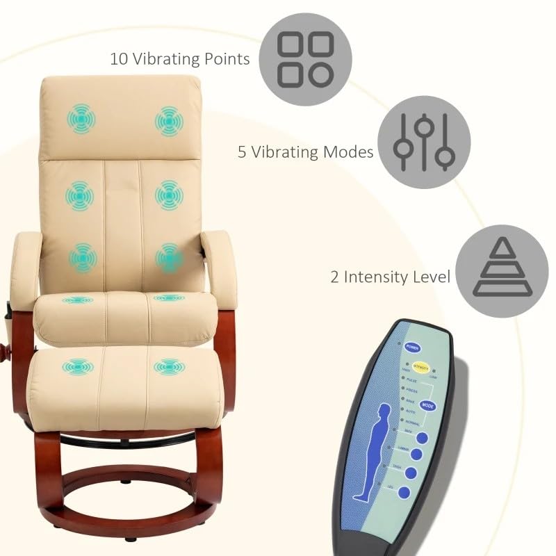 Beige Massage Recliner Chair w/ Ottoman & Remote