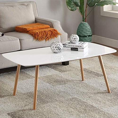 A stylish white coffee table featuring wooden legs, perfect for enhancing contemporary home decor.