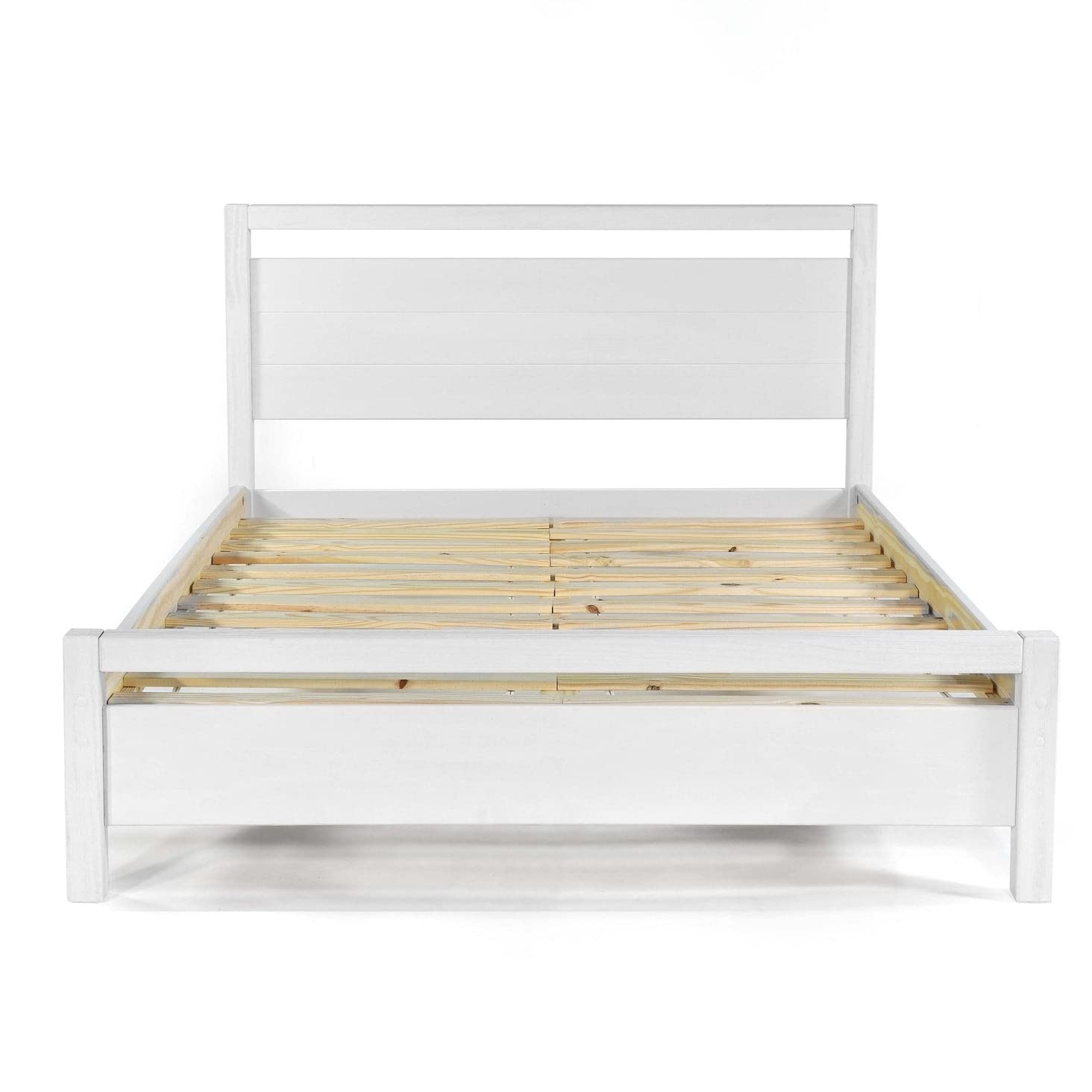 King Farmhouse Rustic White Platform Bed