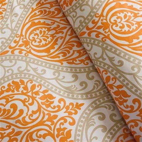 Twin 4-Pc Orange White Damask Comforter Set