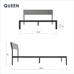 Fast Furnishings Queen Gray Fabric Metal Headboard Bed