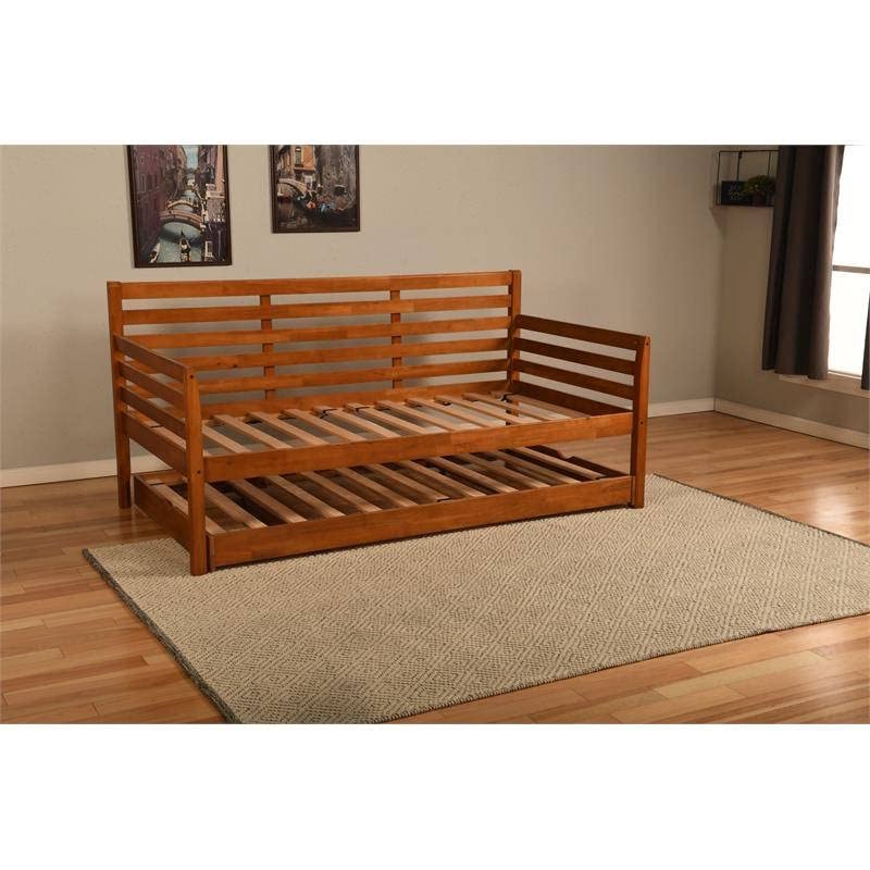 Solid Wood Day Bed w/ Pull-Out Trundle Brown