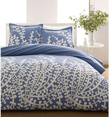 Full/Queen Cotton Comforter Set Blue Floral Branch