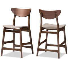 Baxton Studio 2 Piece Latina Scandinavian Style Light Grey Fabric Upholstered Walnut Counter Stool Set, 24", Gray