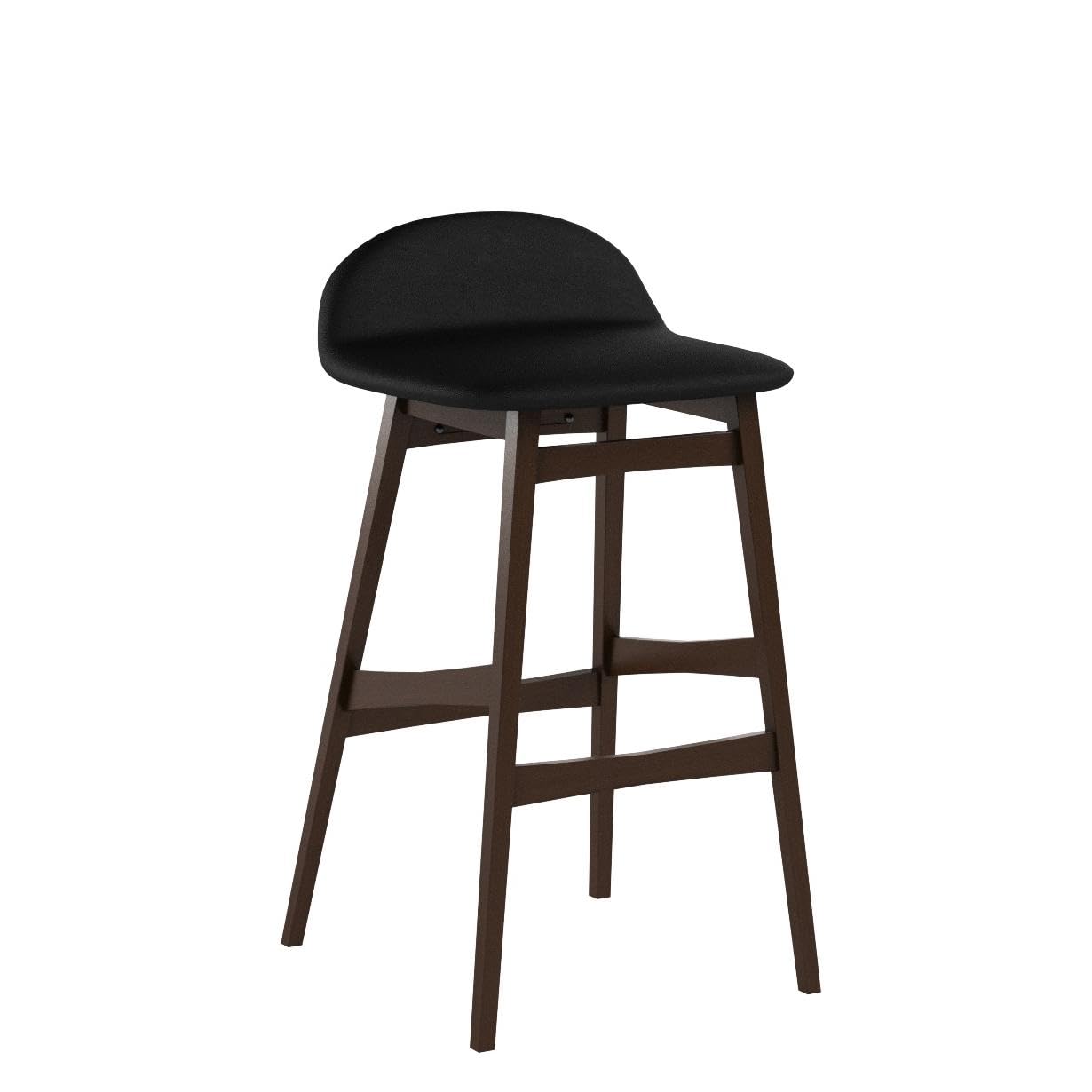 Baxton Studio 2 Piece Bloom Scandinavian Style Faux Leather Upholstered Walnut Barstool Set, 30", Black