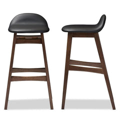 Baxton Studio 2 Piece Bloom Scandinavian Style Faux Leather Upholstered Walnut Barstool Set, 30", Black