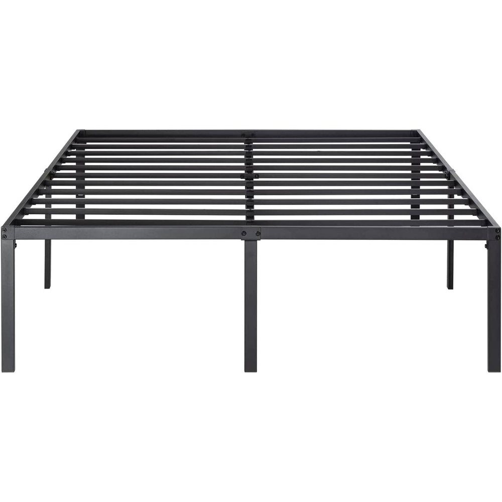 A black metal bed frame showcasing a minimalist design, perfect for contemporary bedroom decor.