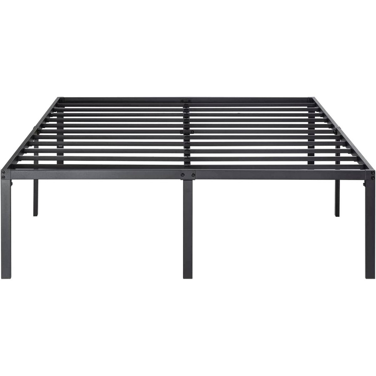 A black metal bed frame showcasing a minimalist design, perfect for contemporary bedroom decor.