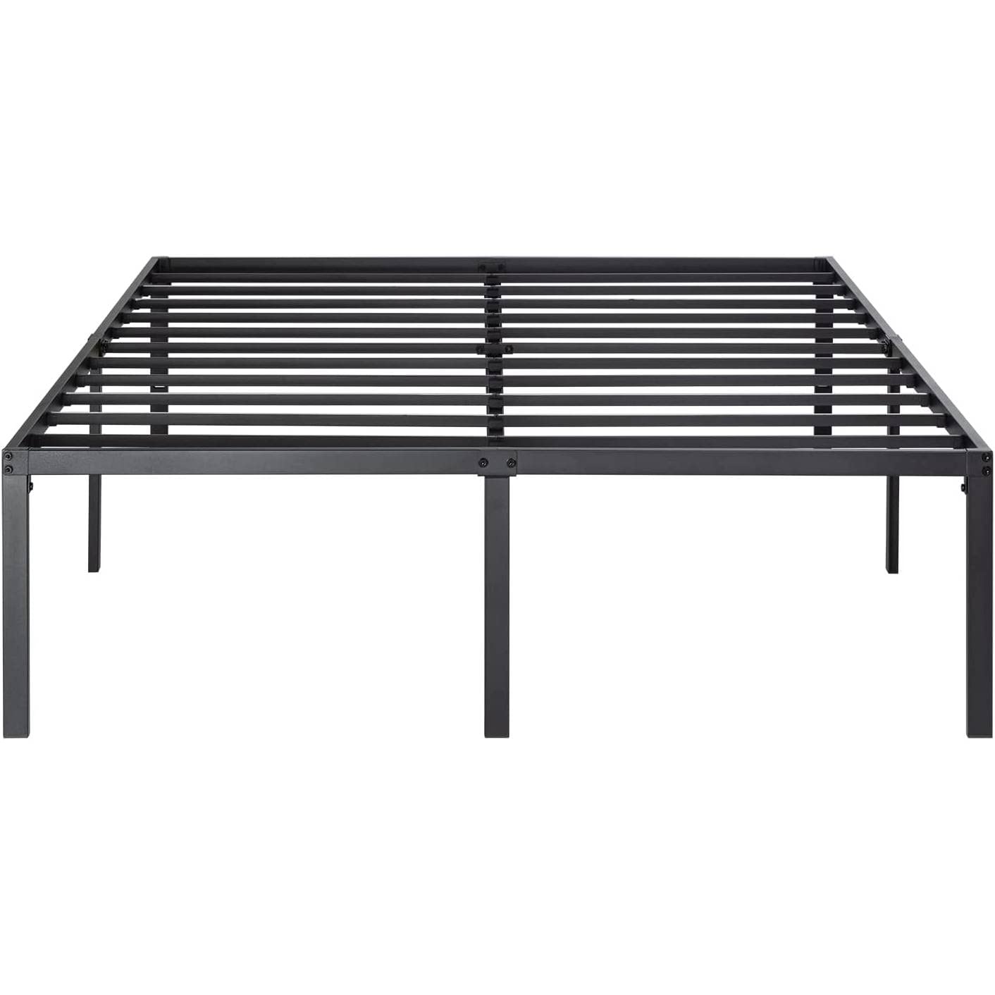 A black metal bed frame showcasing a minimalist design, ideal for contemporary bedroom decor.