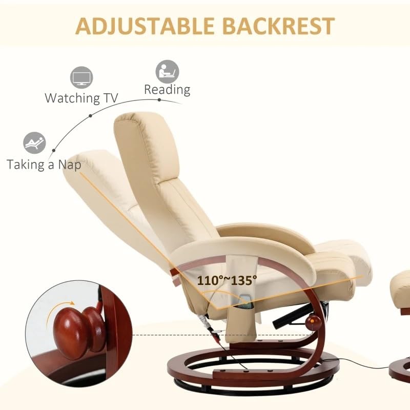 Beige Massage Recliner Chair w/ Ottoman & Remote