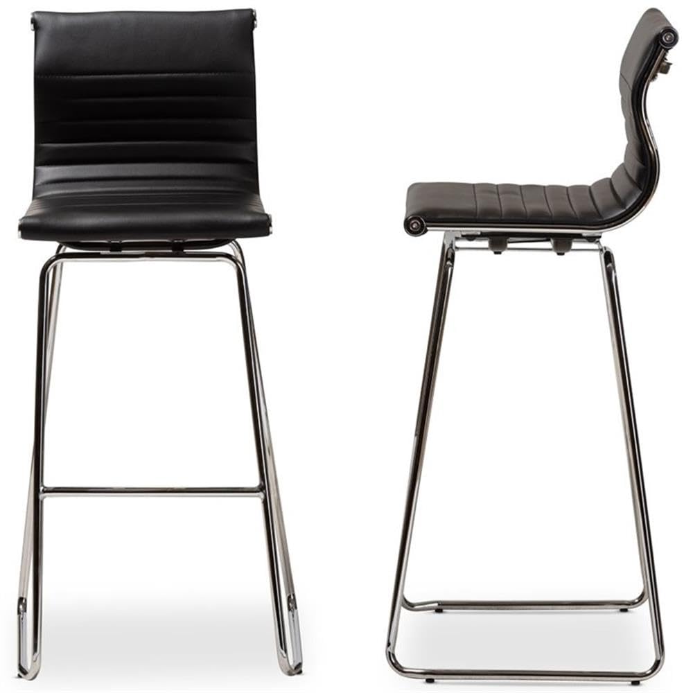 Baxton Studio Giorgio Modern and Contemporary Black Faux Leather Upholstered Chrome-Finished Steel Counter Stool Set