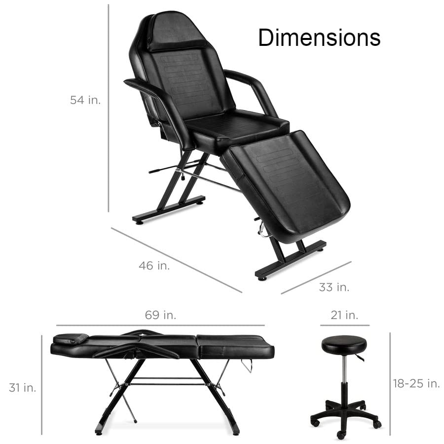 Black Adjustable Massage Bed Salon Chair w/ Stool