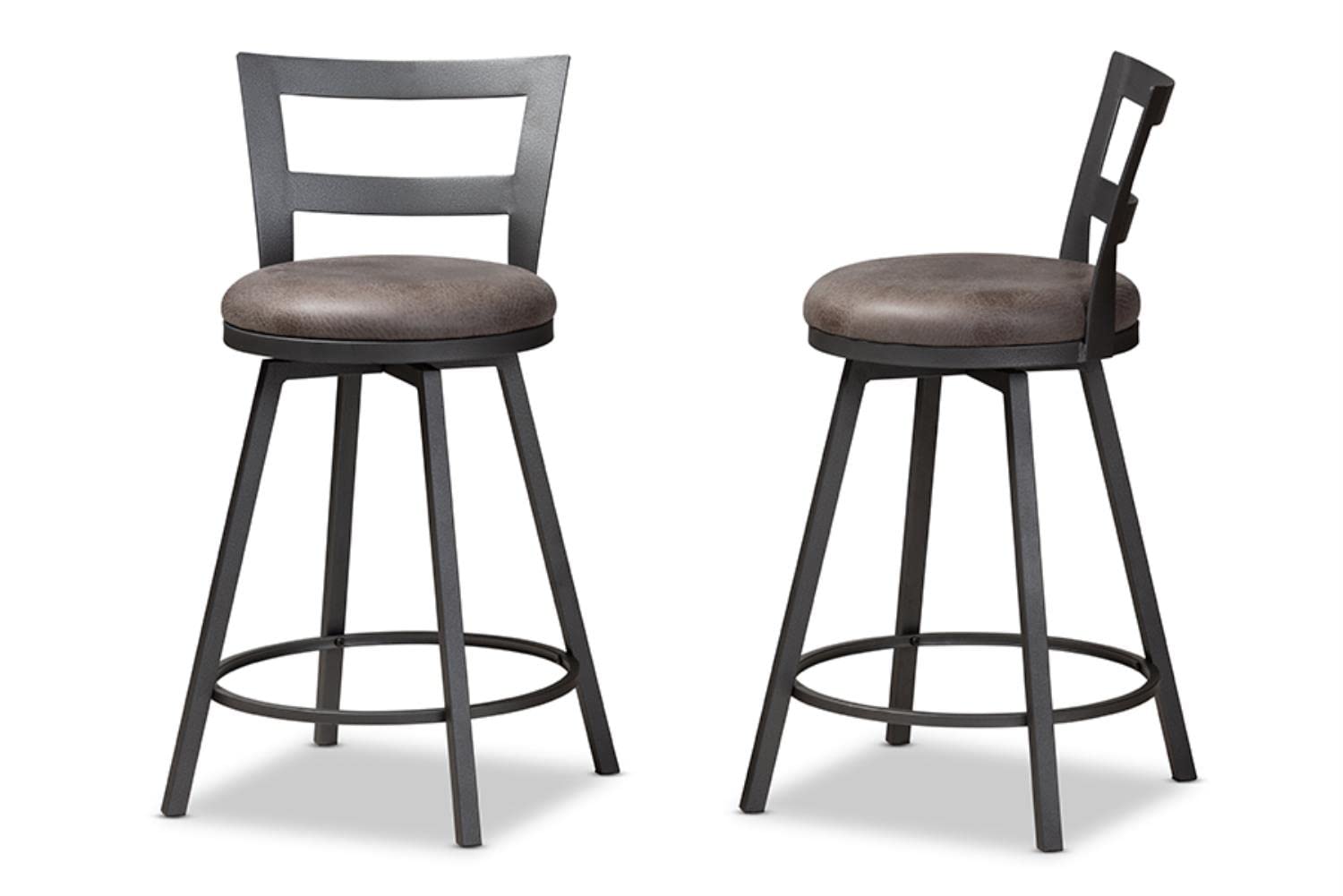 Baxton Studio Arjean Rustic and Industrial Grey Fabric Upholstered Counter Stool Set