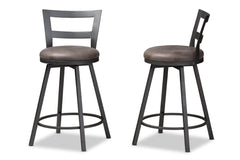 Baxton Studio Arjean Rustic and Industrial Grey Fabric Upholstered Counter Stool Set