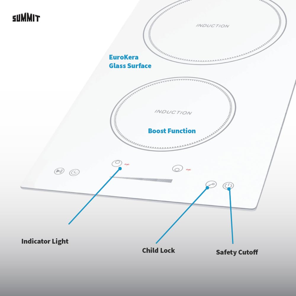12" 2 zone Electric Cooktop. 208-240V Induction Cooktop, ADA Compliant, White- SINC2B231W