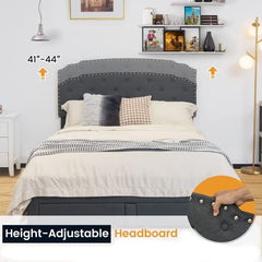 Full Grey Linen Adjustable Headboard 4-Drawer Bed