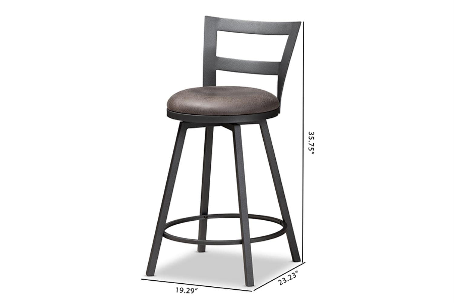 Baxton Studio Arjean Rustic and Industrial Grey Fabric Upholstered Counter Stool Set