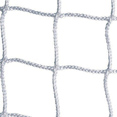 Close-up of a white net against a plain white background, highlighting the texture and pattern of the netting.