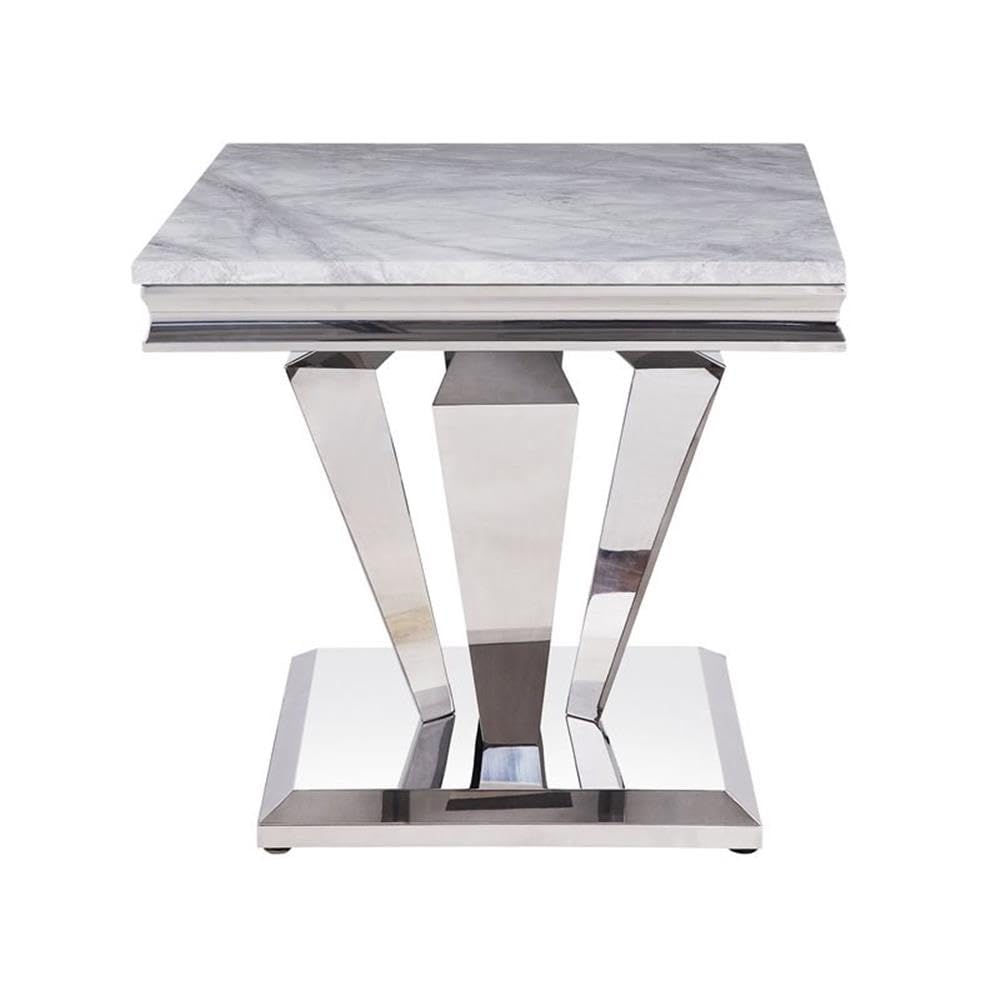 Satinka End Table in Faux Marble and Mirrored Silver Finish