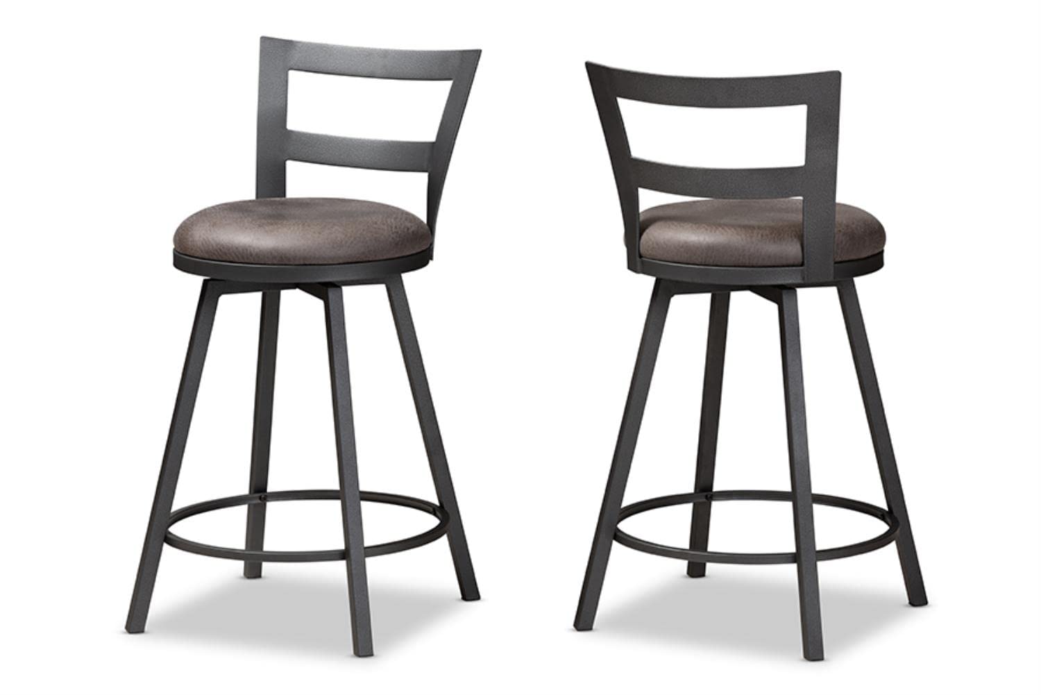 Baxton Studio Arjean Rustic and Industrial Grey Fabric Upholstered Counter Stool Set